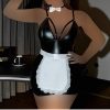 کاستوم سایز بزرگ-کاستوم خدمتکاری-کاستوم چرمی-کاستوم فانتزی بیگ سایز-72087-sexy black leather costume lingerie women
