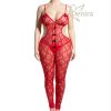 سرهمی فانتزی سایز بزرگ-لباسخواب سایز بزرگ-لباسخواب سکسی-لباس تور قرمز-81331-Sexy red lace sheer overall lingerie women