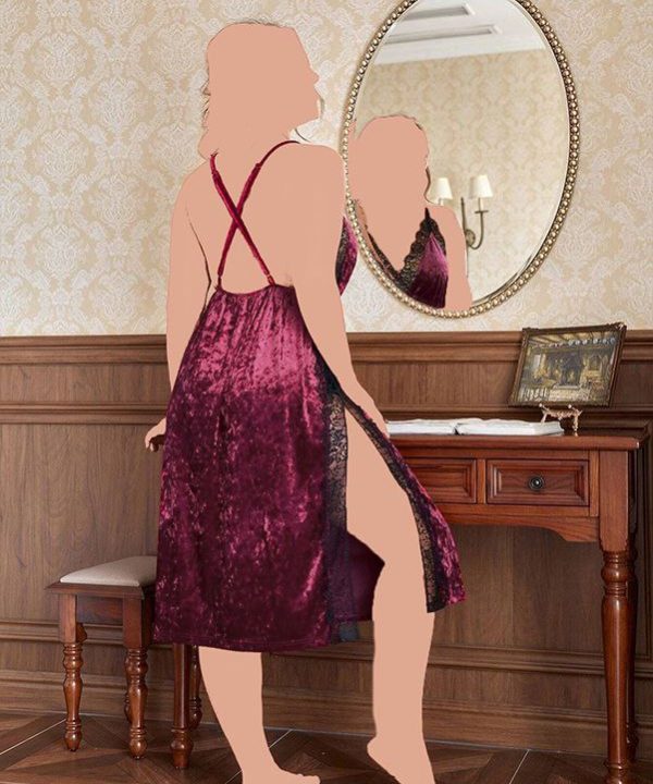 لباس خواب سایز بزرگ-لباس خواب مخمل زنانه-لباس خواب بیگ سایز دنیرا-لباس خواب بنفش قرمز مشکی نقره ای-72100-long colored velvet lingerie dress women