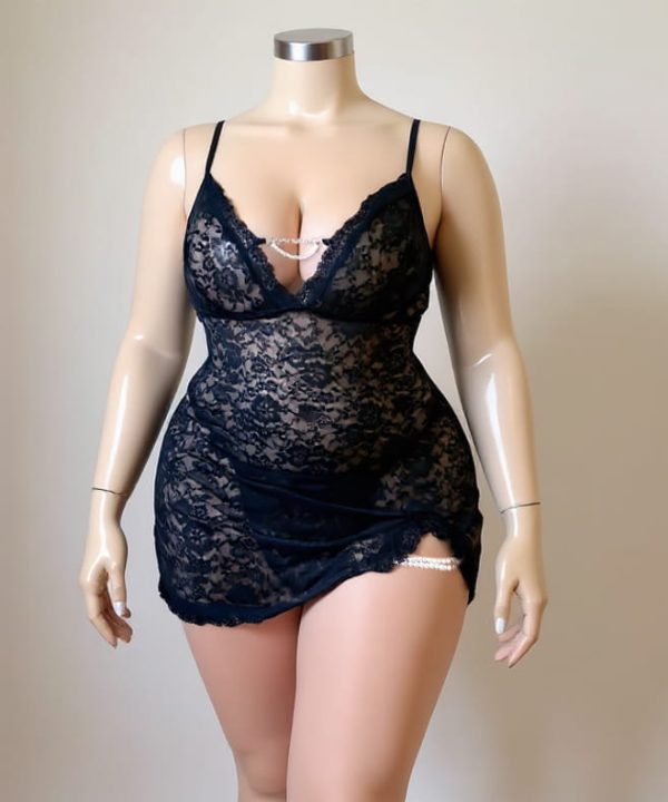لباس خواب توری سینه زنجیری-لباسخواب فانتزی-لباس خواب سایز بزرگ دنیرا-1237-sexy black lace sheer lingerie women
