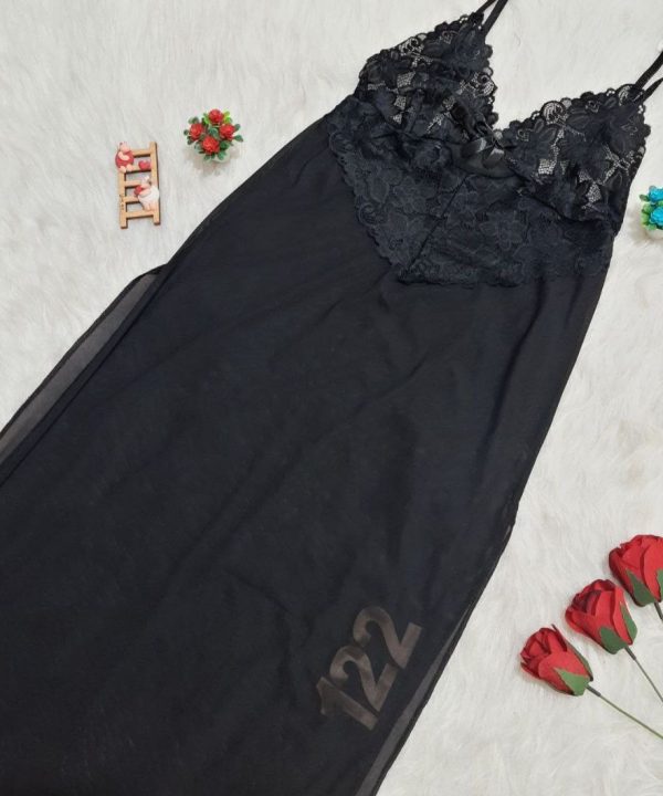لباس خواب بلند-لباس خواب سایز بزرگ-لباسخواب تور-لباس خواب دنیرا-long black chiffon lingerie women-122
