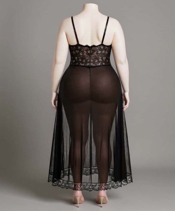 لباس خواب بلند-لباس خواب سایز بزرگ-لباسخواب تور-لباس خواب دنیرا-sexy long black chiffon lingerie women-122