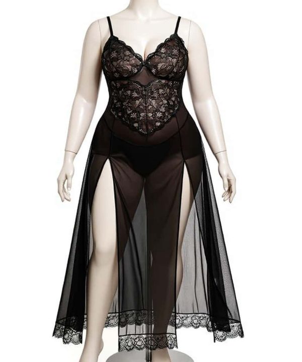لباس خواب بلند-لباس خواب سایز بزرگ-لباسخواب تور-لباس خواب دنیرا-sexy long black chiffon lingerie women-122