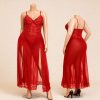 لباس خواب بلند-لباس خواب سایز بزرگ-لباسخواب تور-لباس خواب دنیرا-sexy long red chiffon lingerie women-122