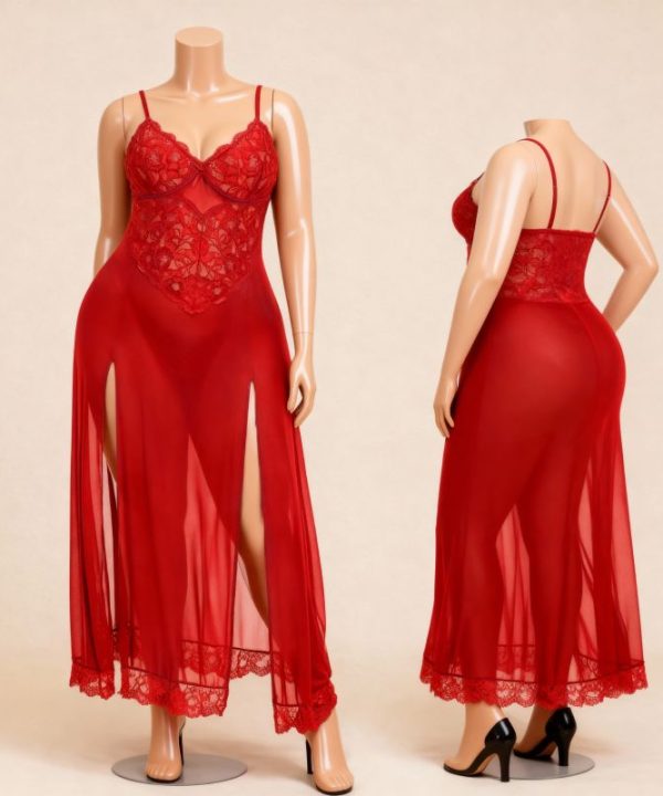 لباس خواب بلند-لباس خواب سایز بزرگ-لباسخواب تور-لباس خواب دنیرا-sexy long red chiffon lingerie women-122