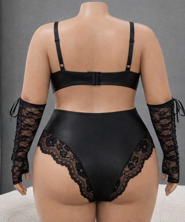 بادی سکسی چرم-دستکش گیپور-لباسخواب با دستکش-لباسخواب چرم-81473-sexy black body lingerie women