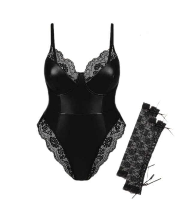 بادی سکسی چرم-دستکش گیپور-لباسخواب با دستکش-لباسخواب چرم-81473-sexy black body lingerie women