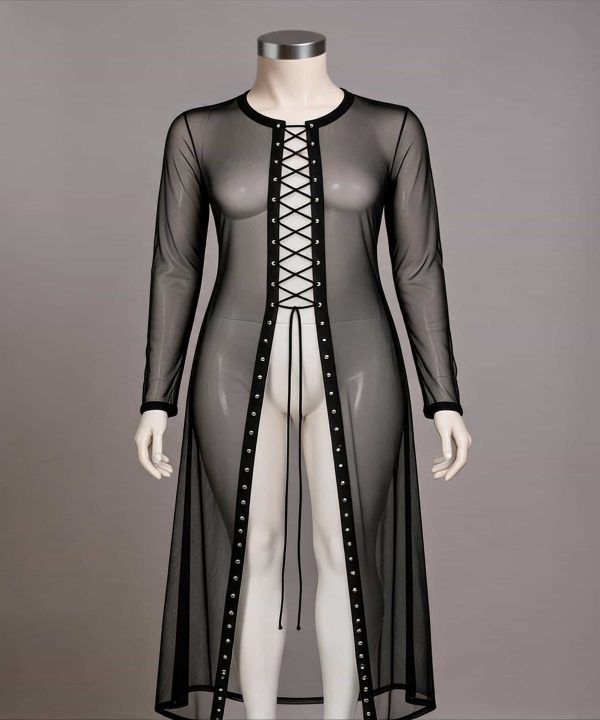 رویه لباسخواب-روبدوشامبر سایز بزرگ-روبدوشامبر مشکی-لباسخواب بلند زنانه-81529- sexy sheer black robdoshambr