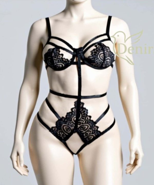 بادی فانتزی فاق باز گیپور مدل افسون-لباسخواب سکسی-لباسخواب زنانه-لباسخواب فانتزی-sexy black lace lingerie women