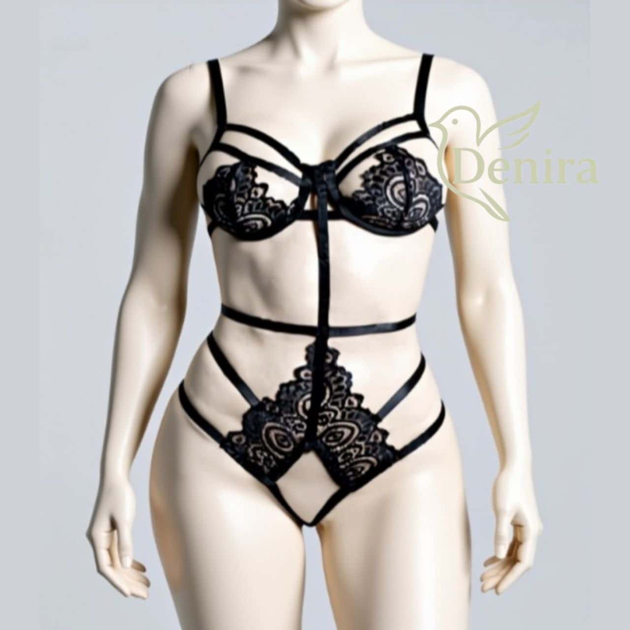 بادی فانتزی فاق باز گیپور مدل افسون-لباسخواب سکسی-لباسخواب زنانه-لباسخواب فانتزی-sexy black lace lingerie women