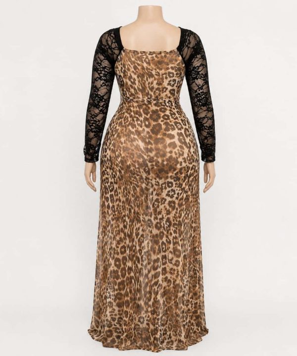 لباس خواب بلند شب-لباسخواب سایز بزرگ پلنگی-لباسخواب بیگ سایز-81600-sexy lace leopard and black lingerie women