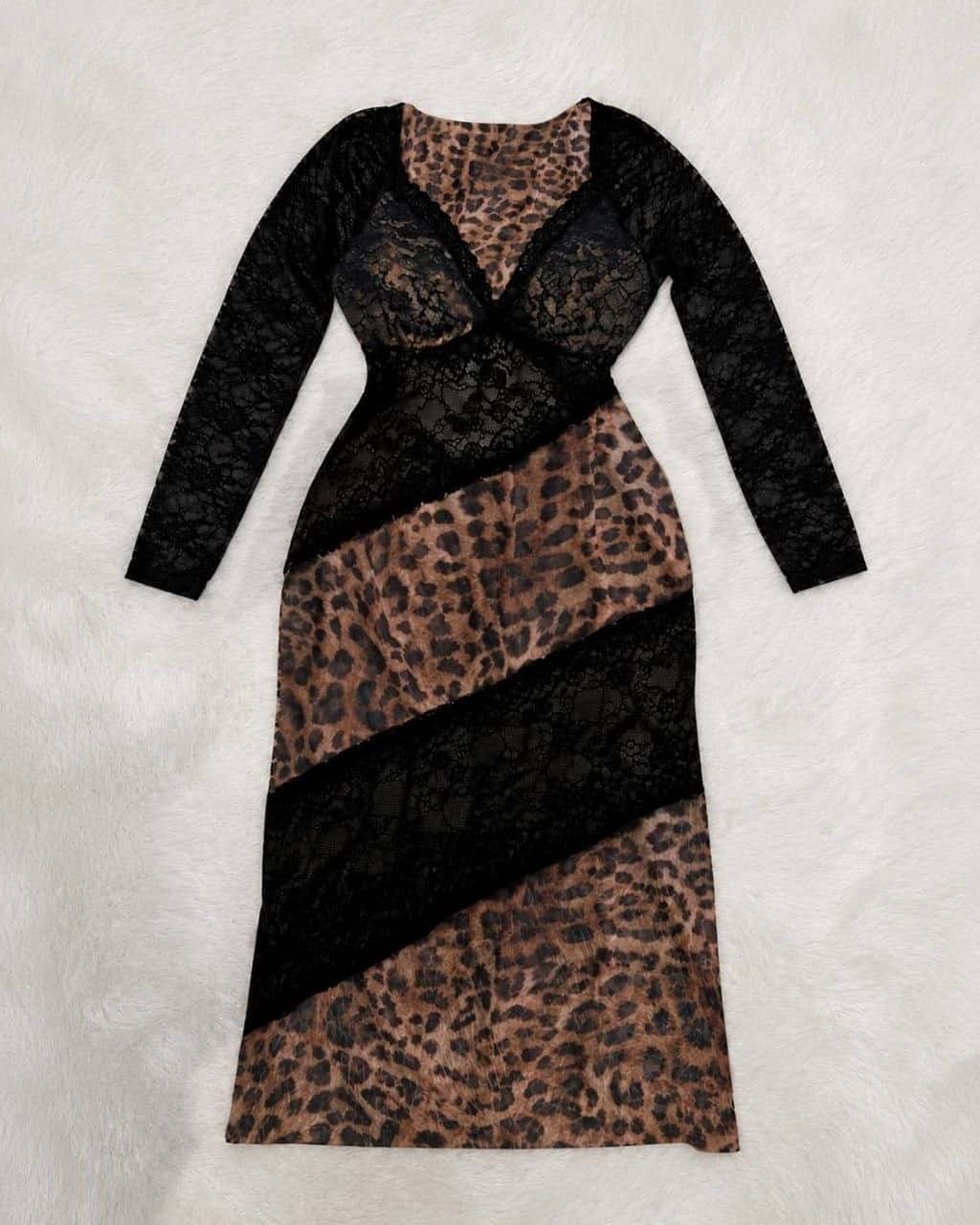 لباس خواب بلند شب-لباسخواب سایز بزرگ پلنگی-لباسخواب بیگ سایز-81600-sexy black lace leopard and lingerie women