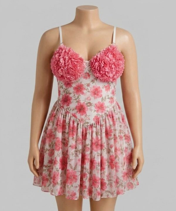 لباسخواب سایز بزرگ-لباس زنانه فانتزی-لباسخواب گلی-لباس صورتی-81659-flowered pattern dress women