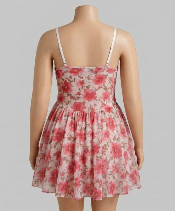 لباسخواب سایز بزرگ-لباس زنانه فانتزی-لباسخواب گلی-لباس صورتی-81659-flowered pattern dress women