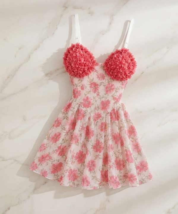 لباسخواب سایز بزرگ-لباس زنانه فانتزی-لباسخواب گلی-لباس صورتی-81659-flowered pattern dress women (1)